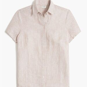J. Crew Factory Striped Short Sleeve Linen Blend Button Up Shirt